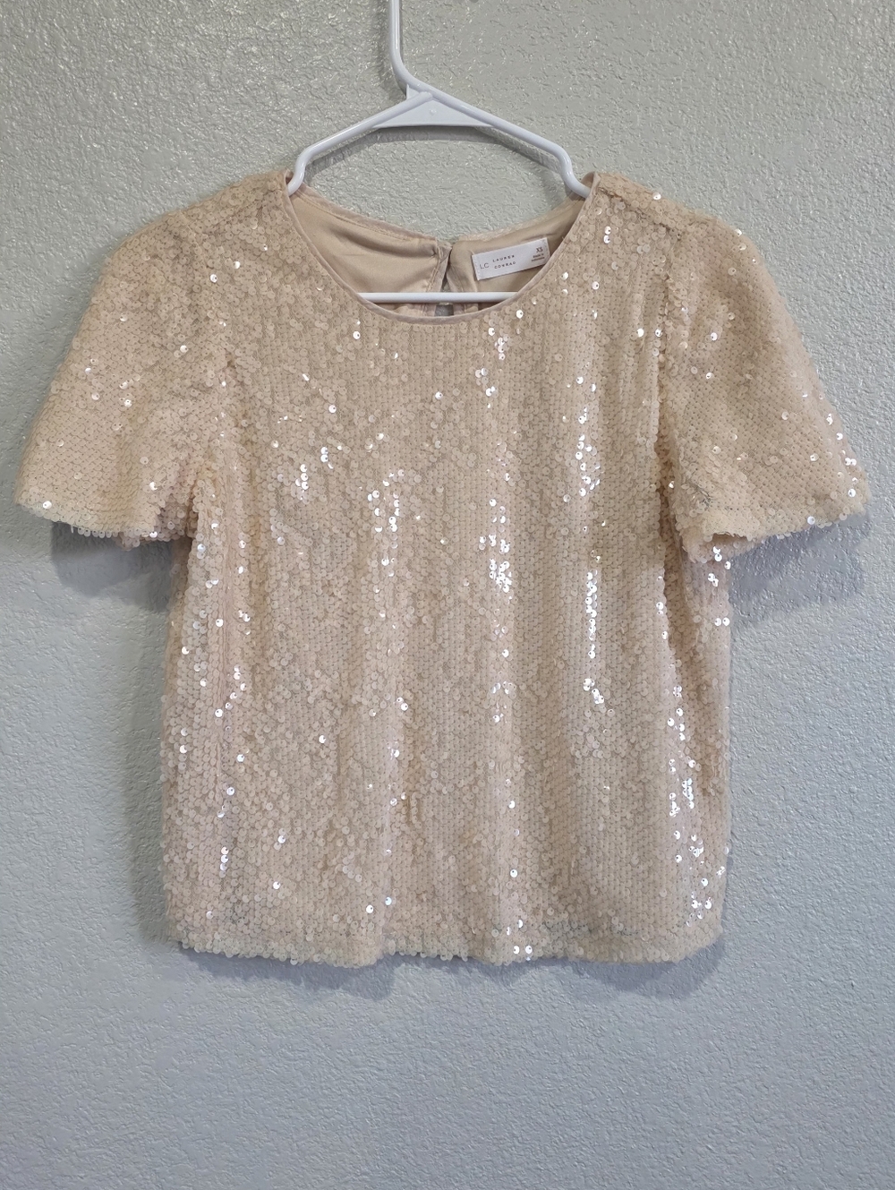 LC Lauren Conrad Sequin Short Sleeve Top - Beige